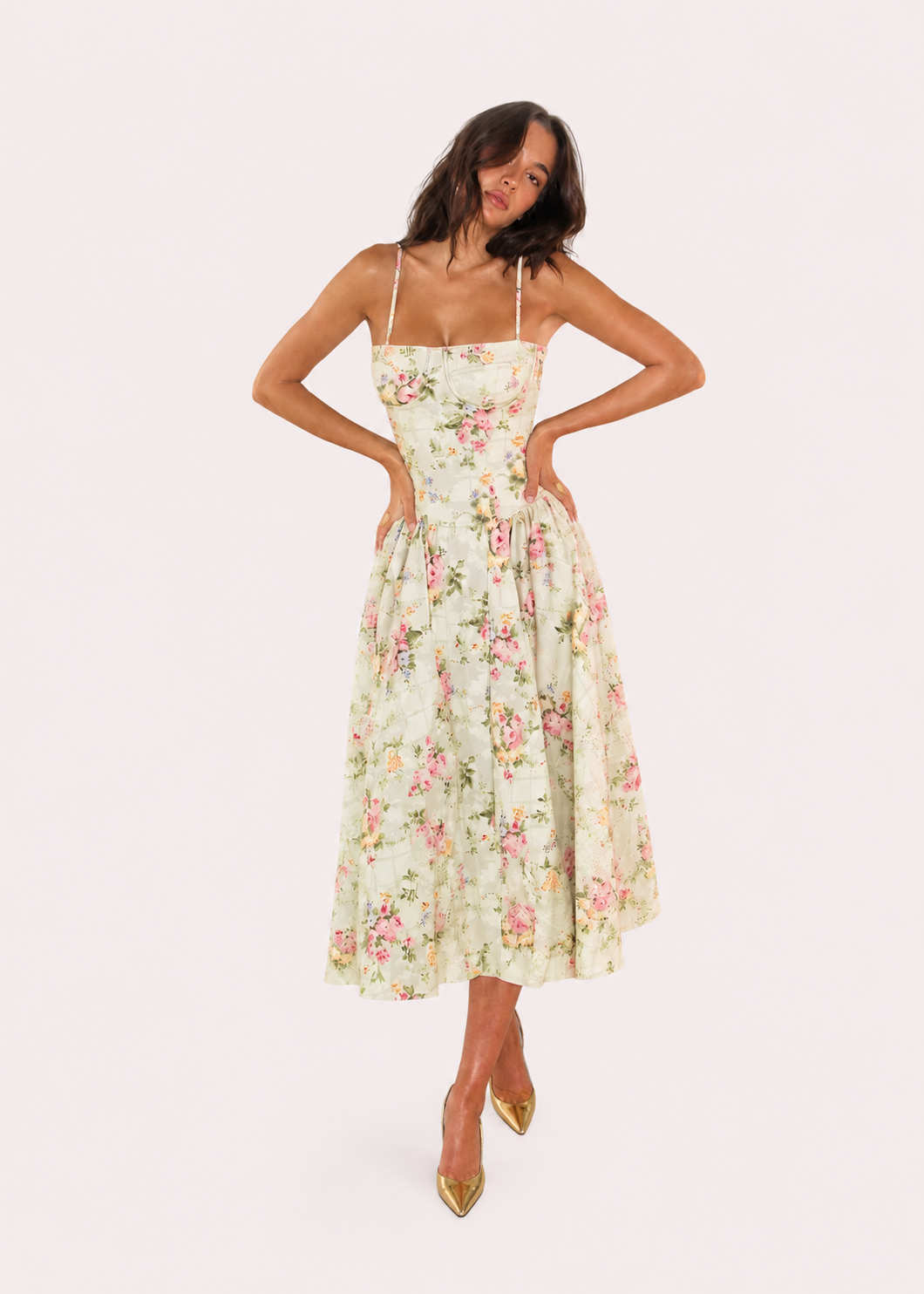 Women's Floral Strap Midi Dress