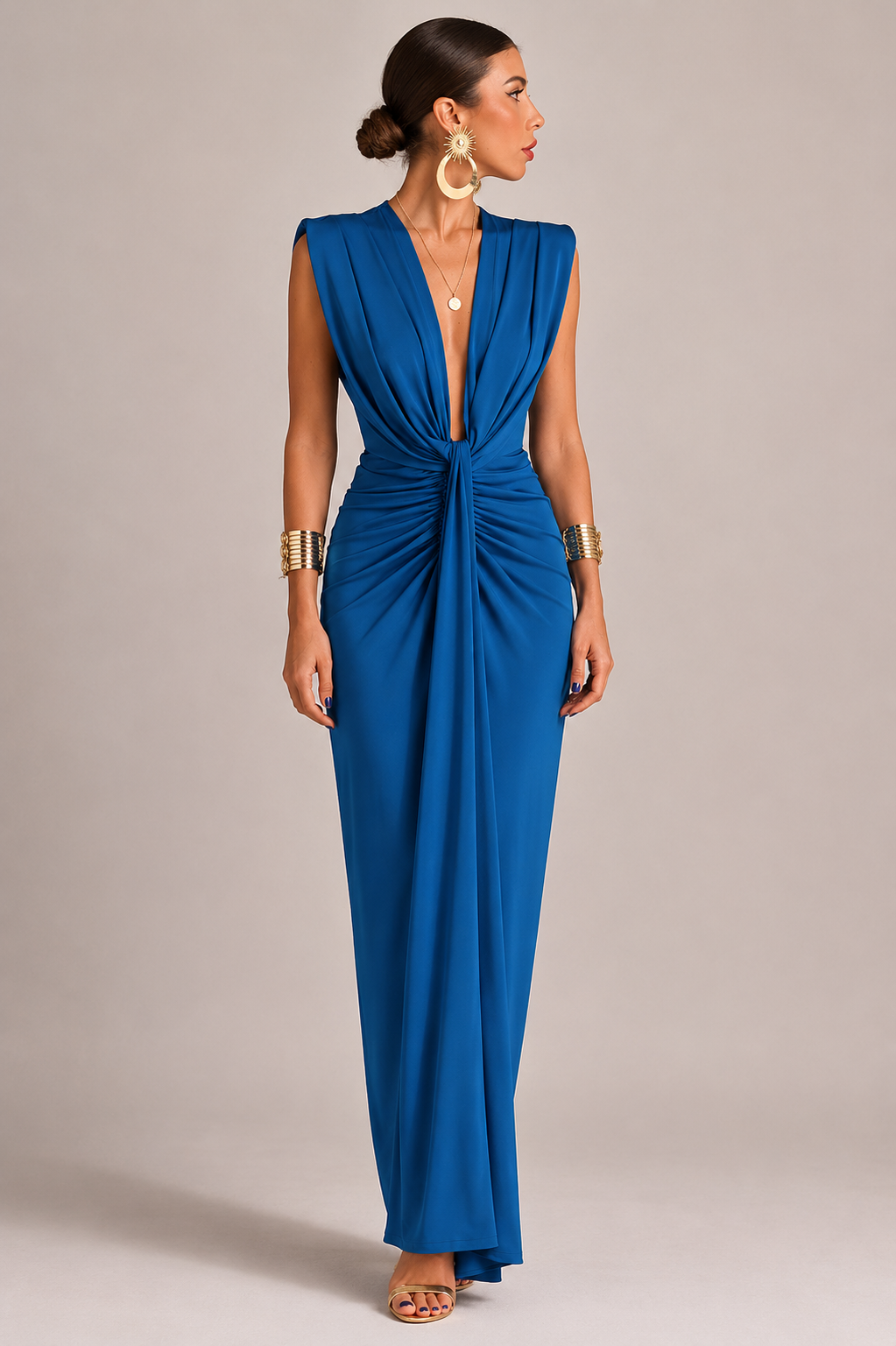 Women’s Gathered Front Slit Maxi Dress