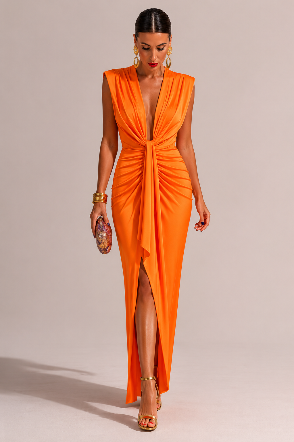 Women’s Gathered Front Slit Maxi Dress