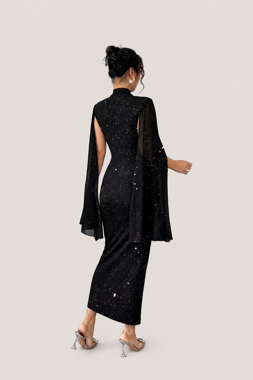 Women’s Glitter Stand Collar Midi Dress