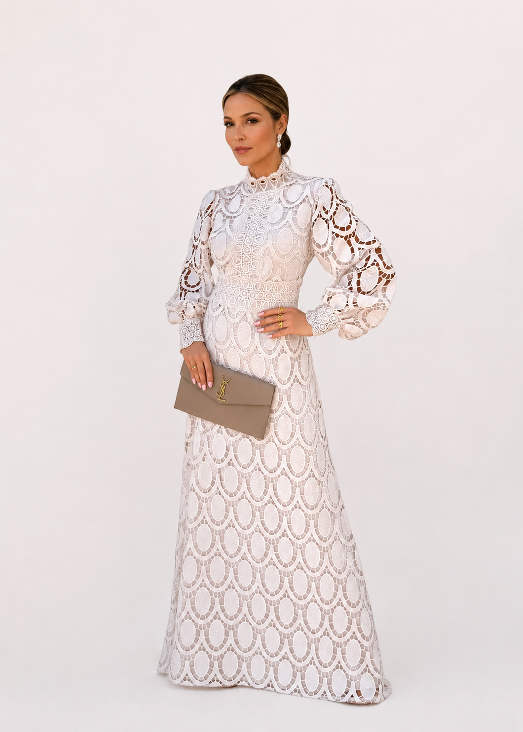 Women’s High Neck Lace Midi Dress