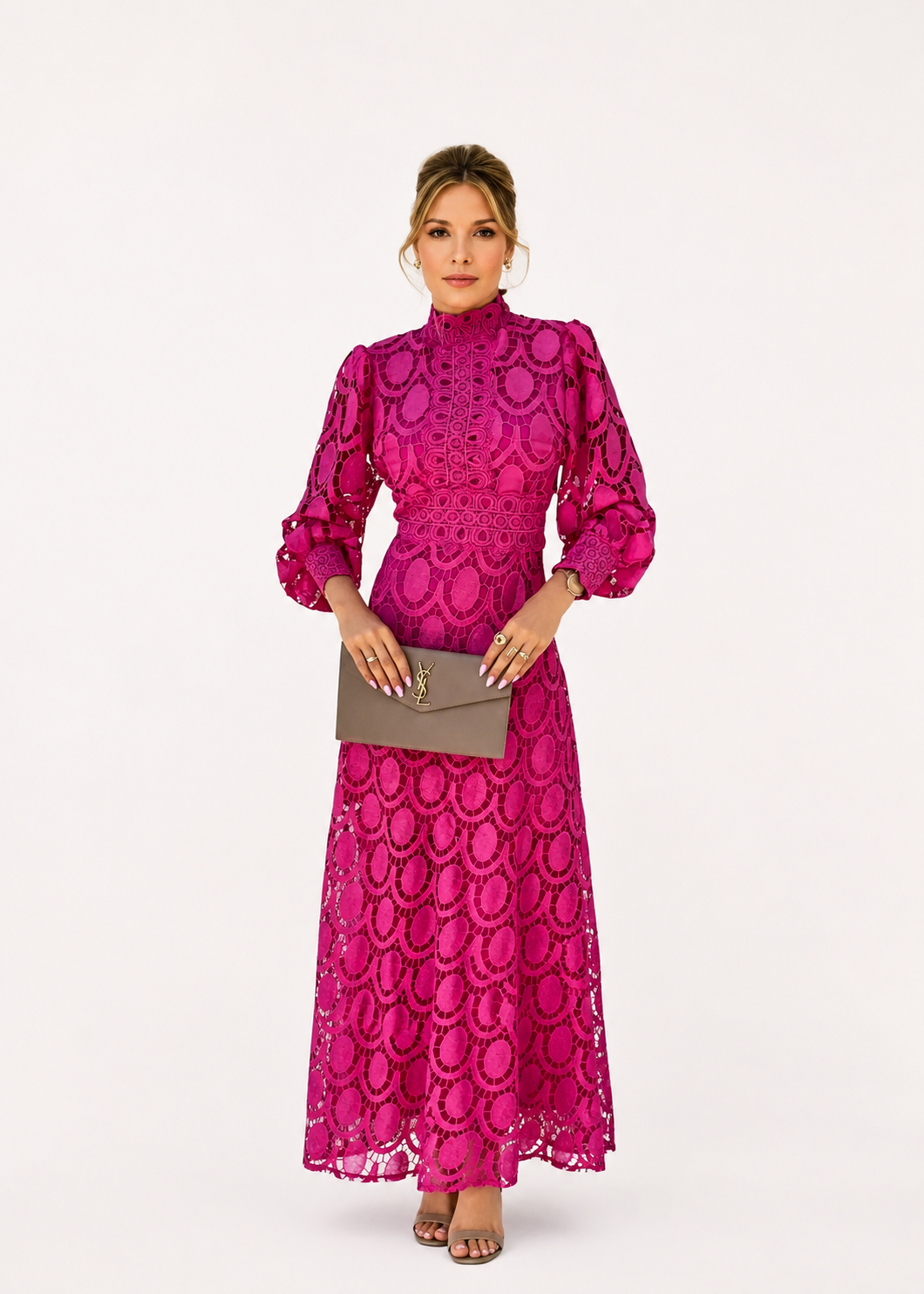 Women’s High Neck Lace Midi Dress