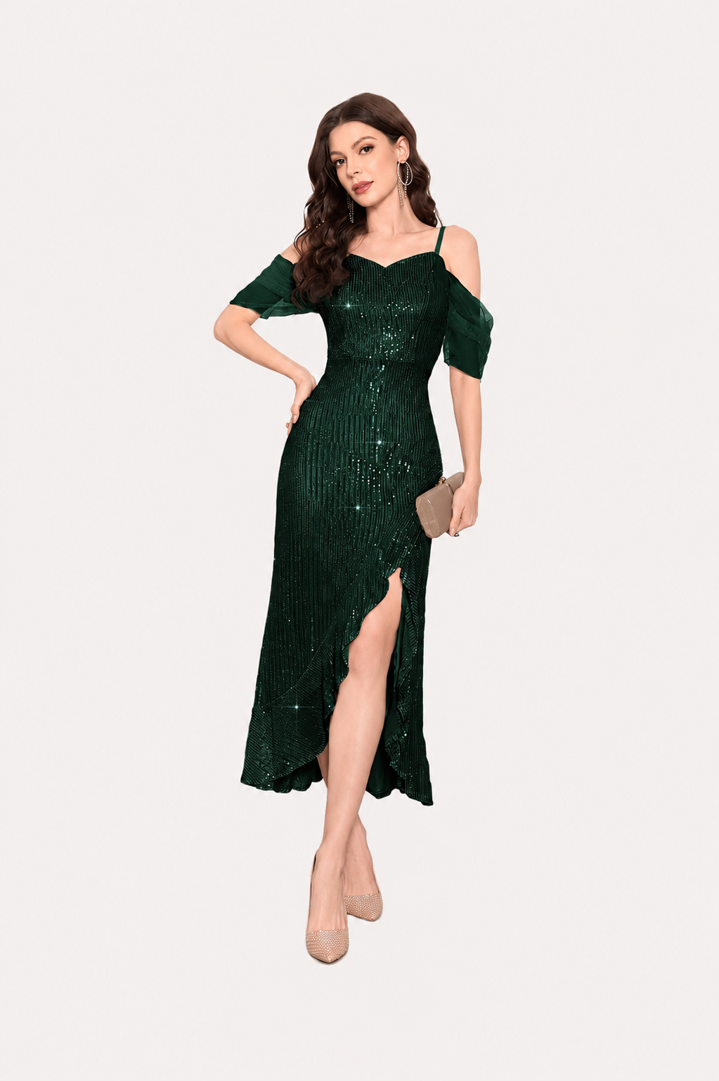 Women’s Off Shoulder Sequin Midi Dress