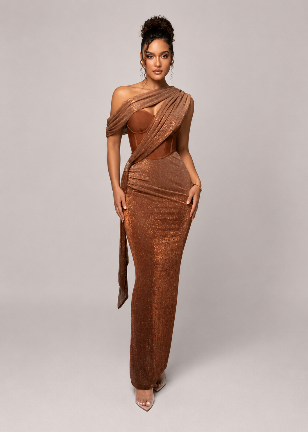 Women’s One Shoulder Draped Maxi Evening Dress