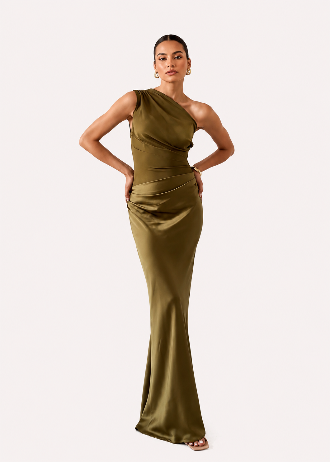 Women's One Shoulder Pleated Maxi Dress