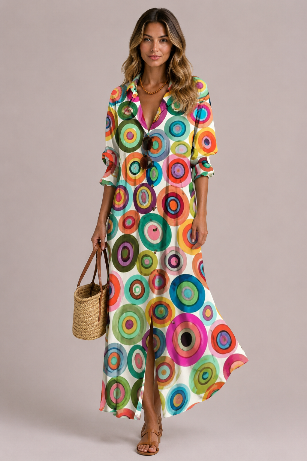 Women’s Printed Button Front Maxi Dress
