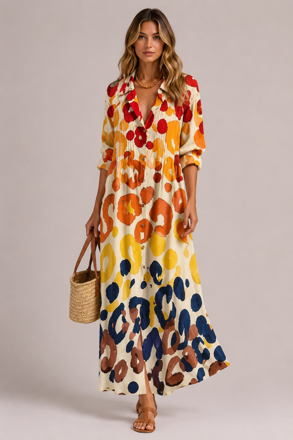 Women’s Printed Button Front Maxi Dress