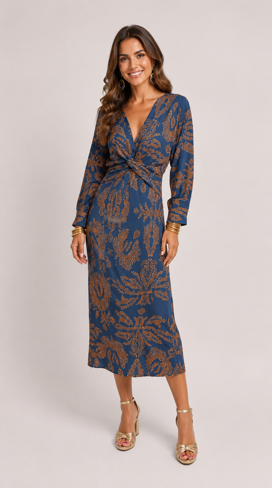 Women’s Printed Twist Front Midi Dress