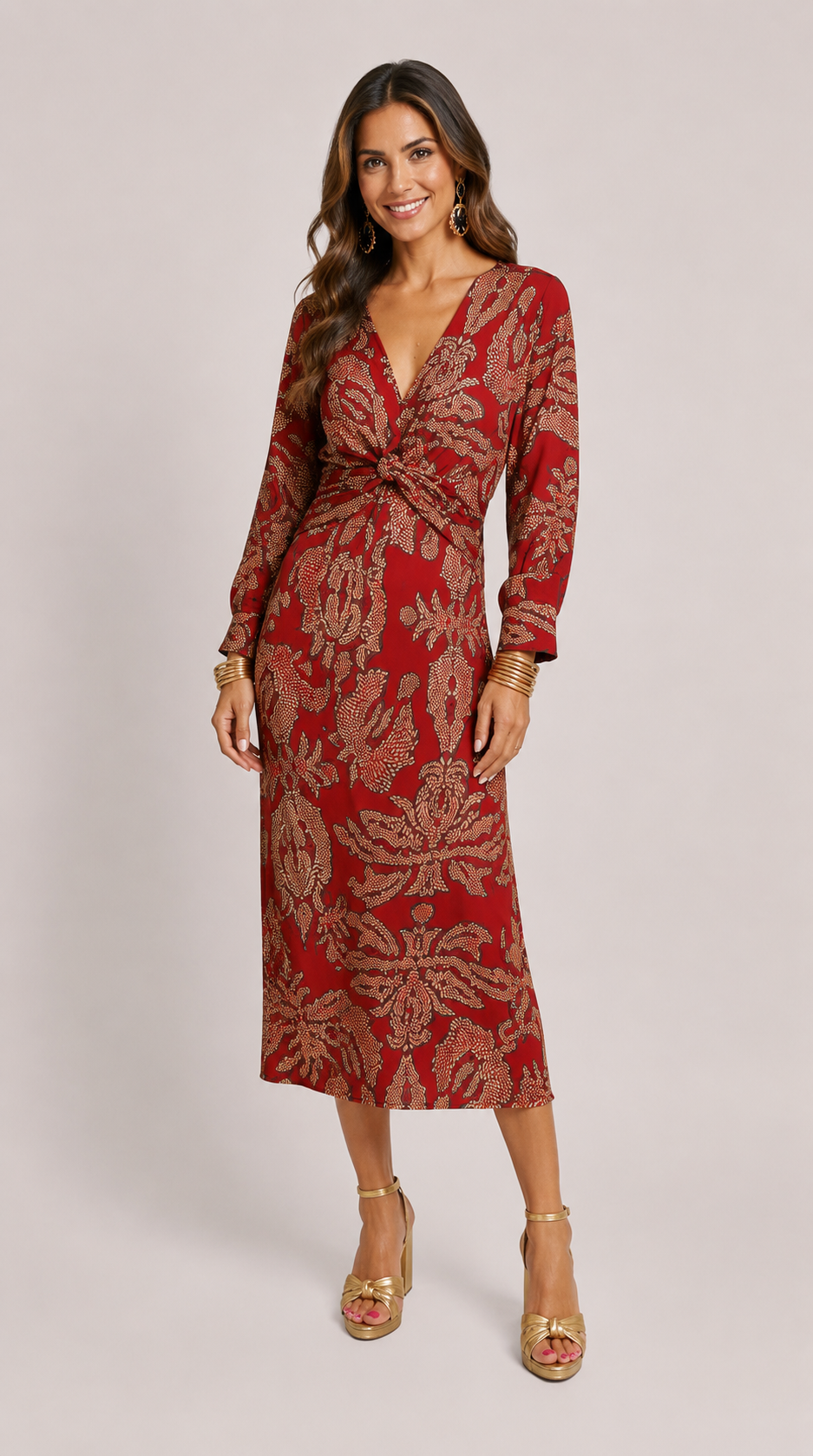 Women’s Printed Twist Front Midi Dress