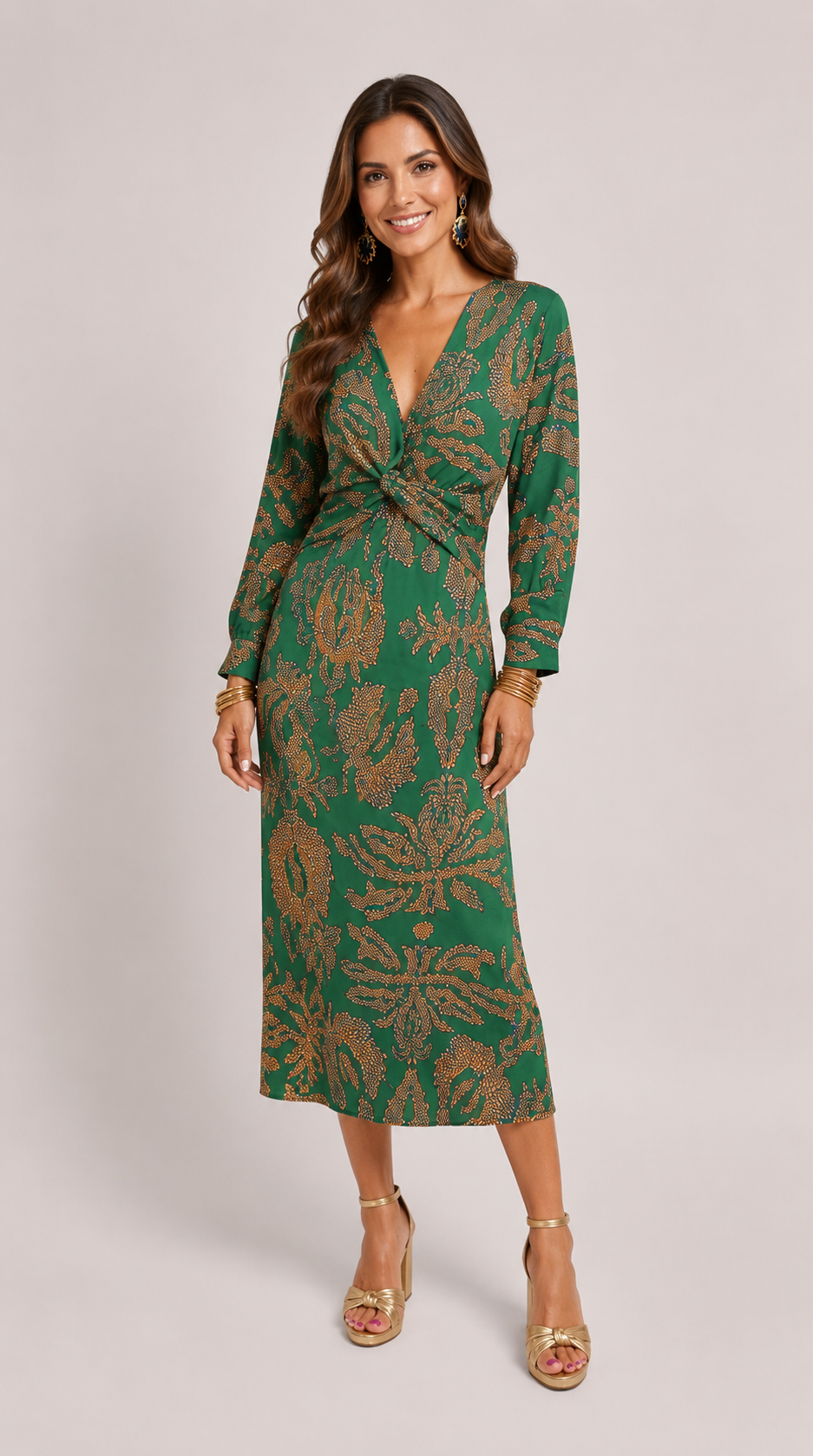 Women’s Printed Twist Front Midi Dress