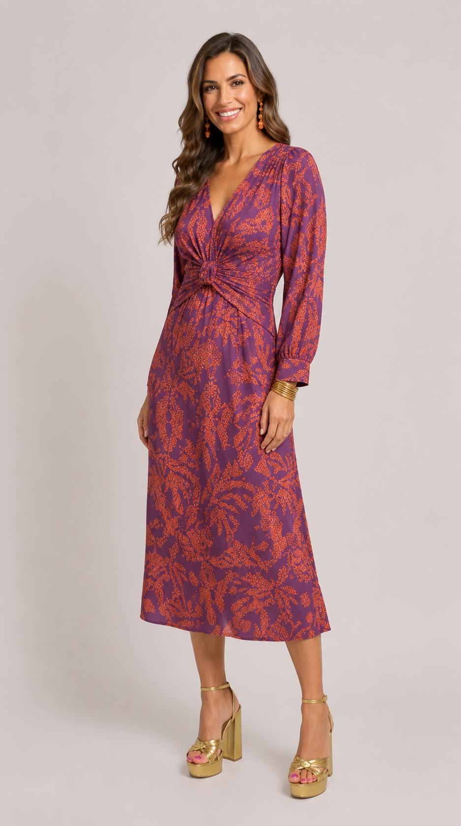 Women’s Printed Twist Front Midi Dress