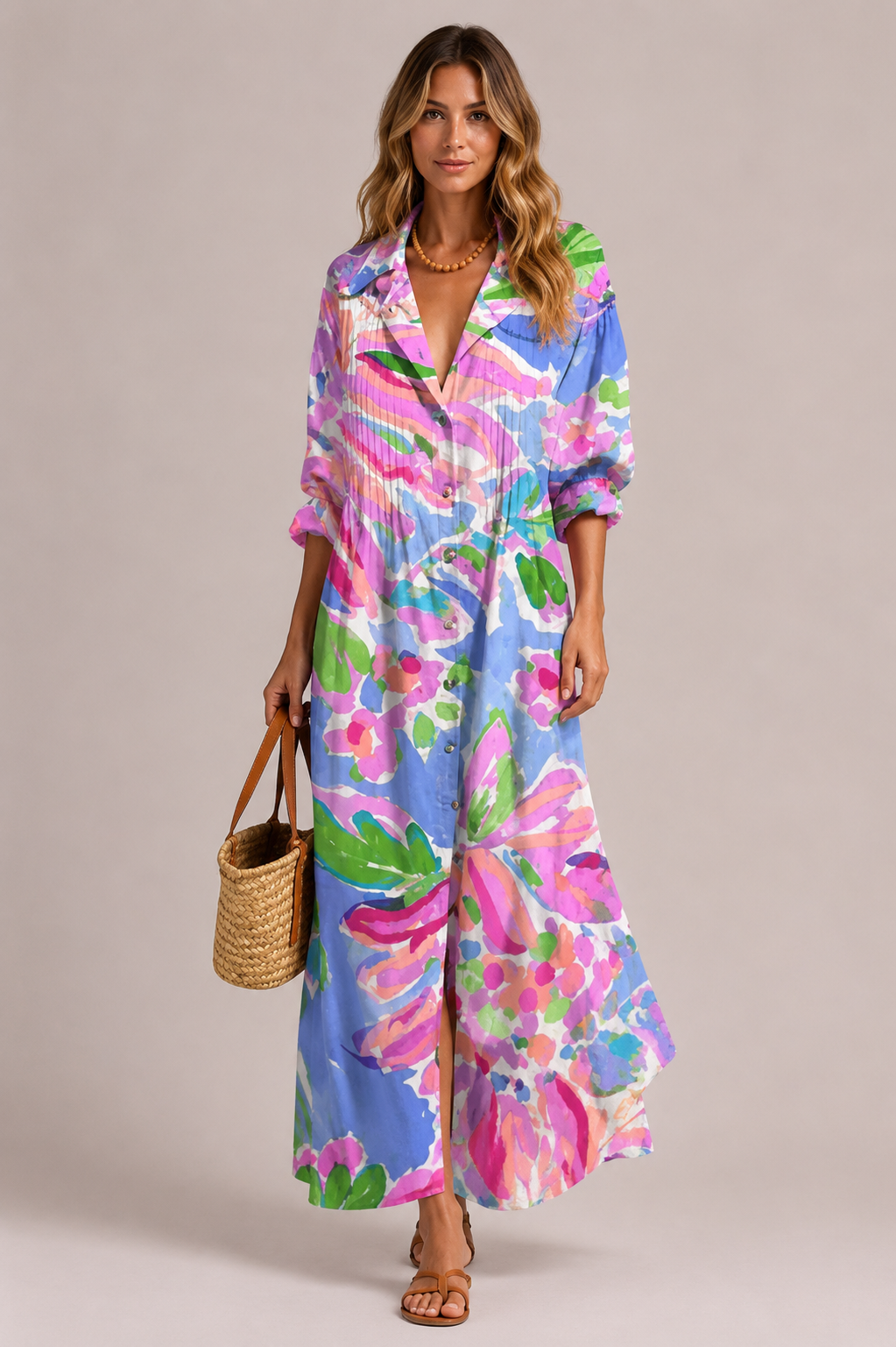 Women’s Printed Button Front Maxi Dress
