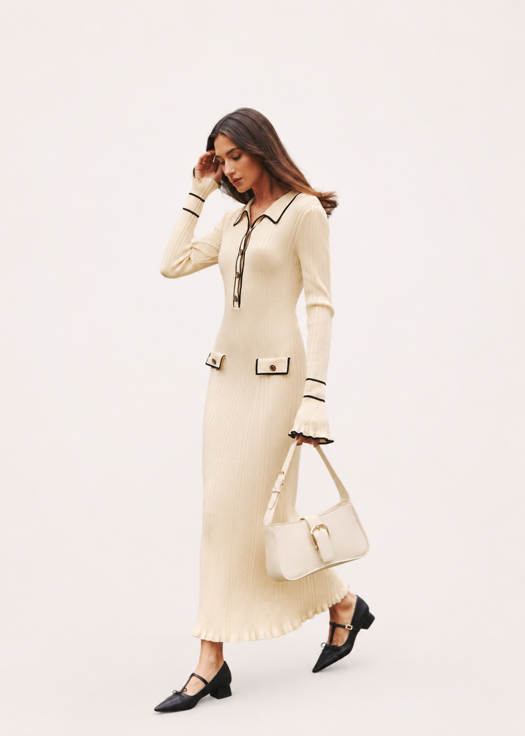 Women’s Ribbed Collared Midi Dress