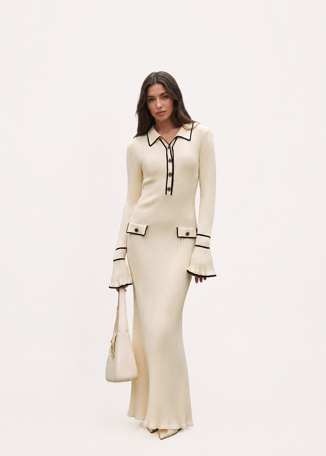 Women’s Ribbed Collared Midi Dress