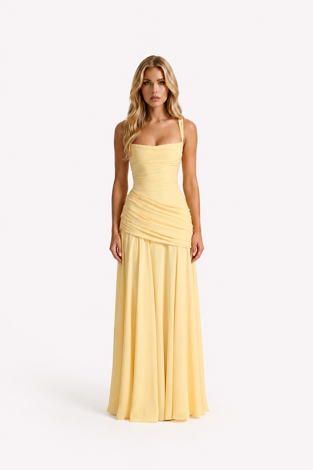 Women’s Ruched Waist Strap Maxi Dress