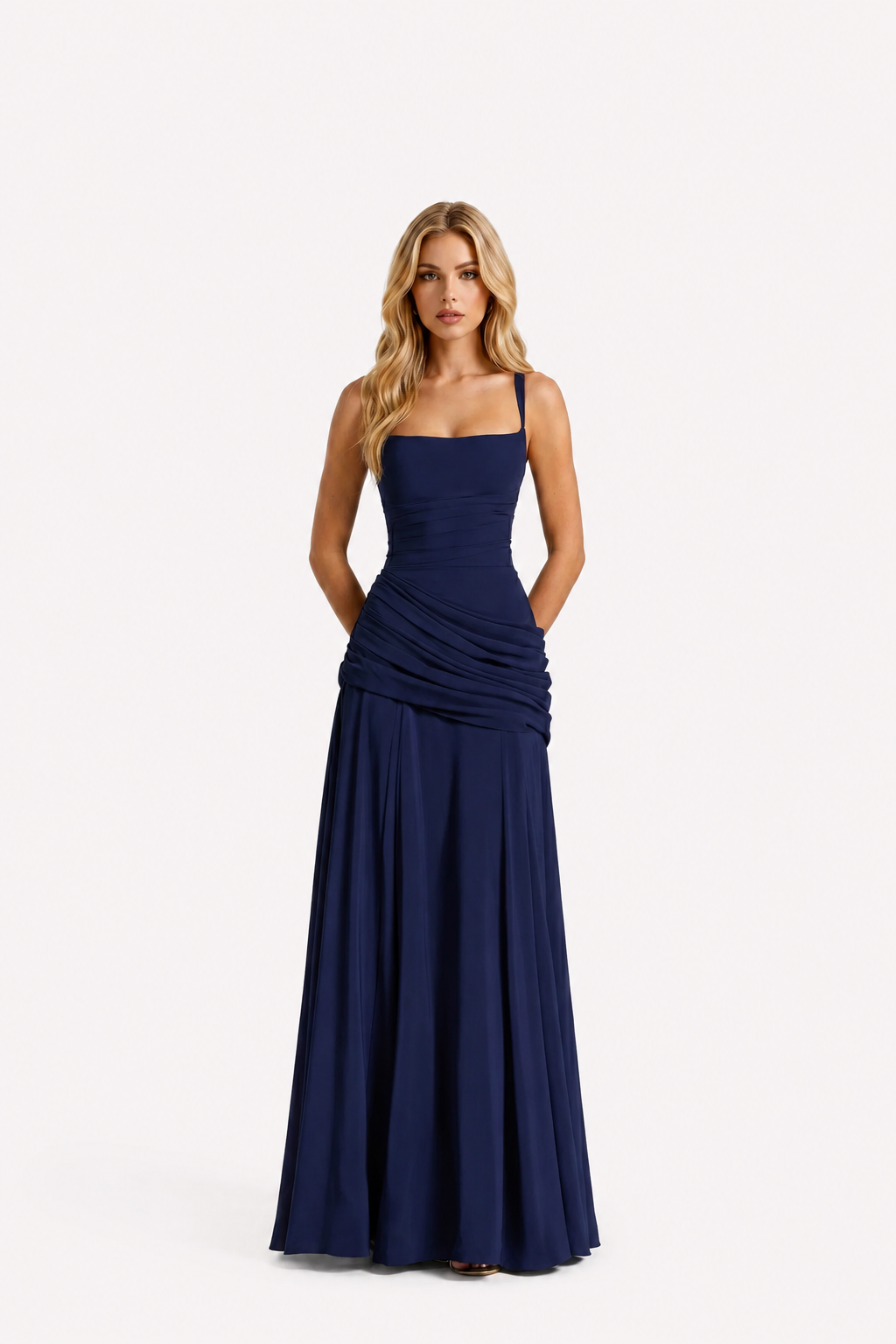 Women’s Ruched Waist Strap Maxi Dress