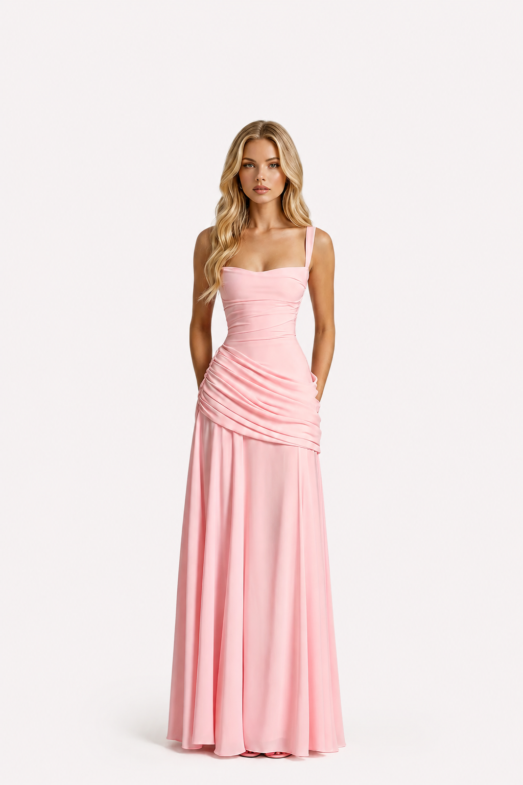 Women’s Ruched Waist Strap Maxi Dress
