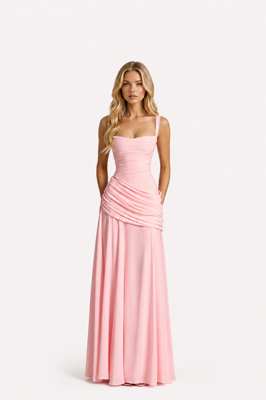 Women’s Ruched Waist Strap Maxi Dress