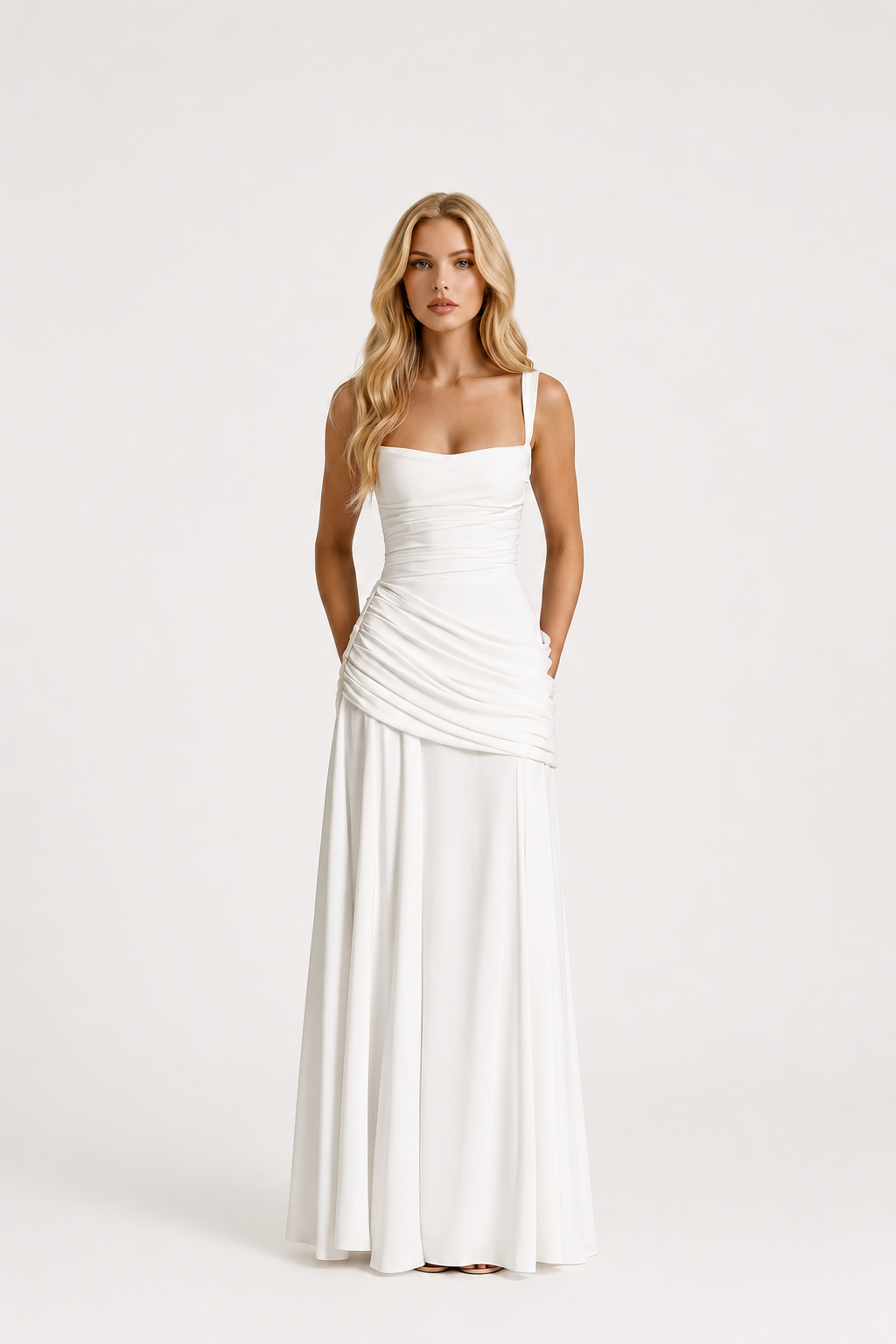 Women’s Ruched Waist Strap Maxi Dress