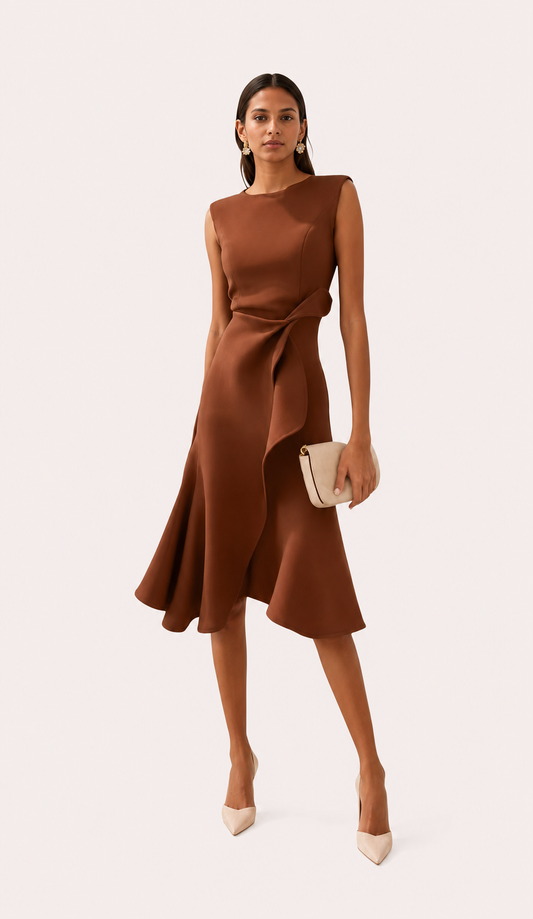 Women's Sleeveless Draped Asymmetric Midi Dress