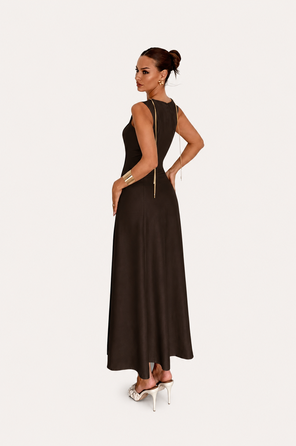 Women’s Sleeveless Panelled Maxi Dress with Side Slit