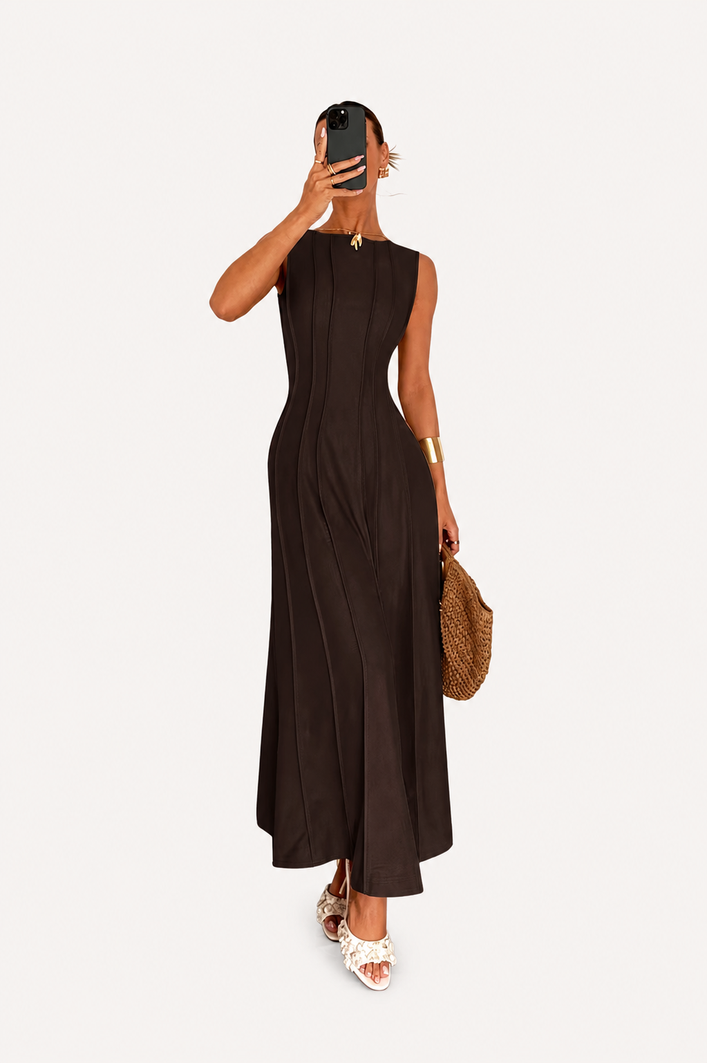 Women’s Sleeveless Panelled Maxi Dress with Side Slit
