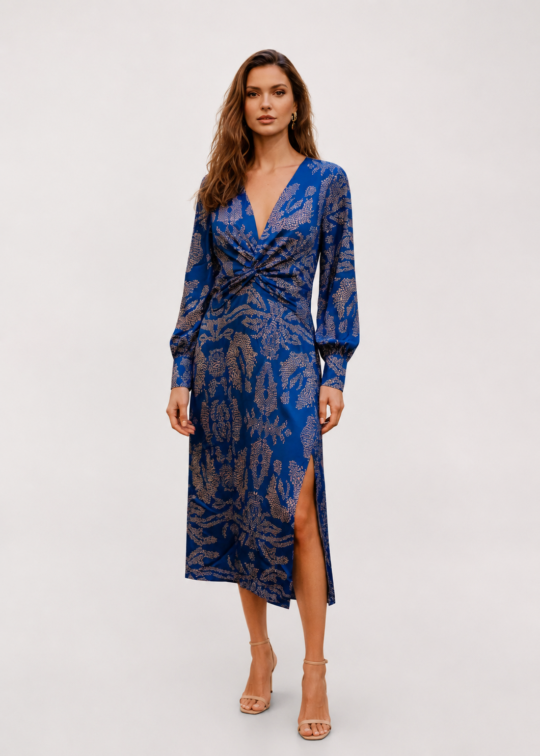 Women’s Printed Tie Front Midi Dress