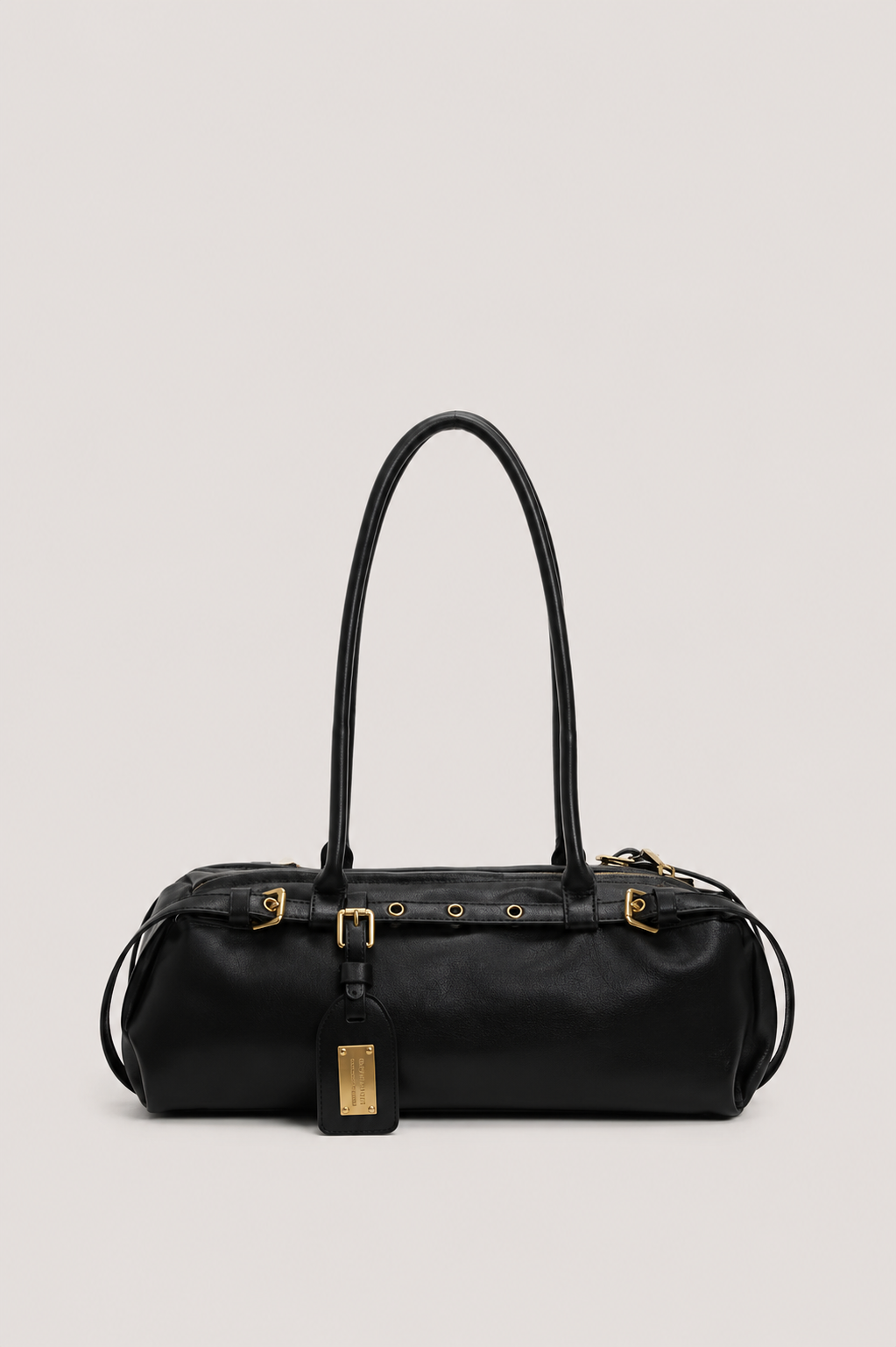 Women’s Structured Shoulder Handbag with Belt Detail and Zipper Closure