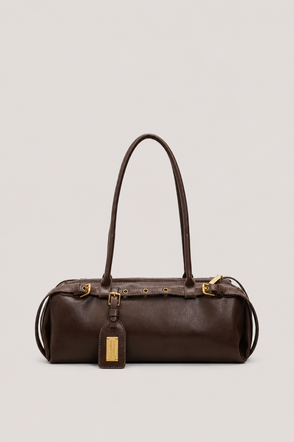 Women’s Structured Shoulder Handbag with Belt Detail and Zipper Closure