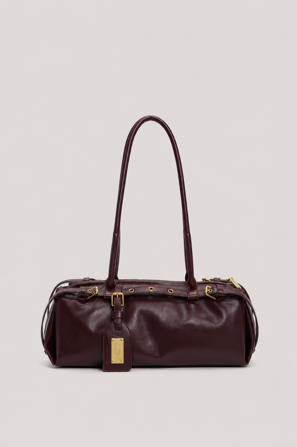 Women’s Structured Shoulder Handbag with Belt Detail and Zipper Closure