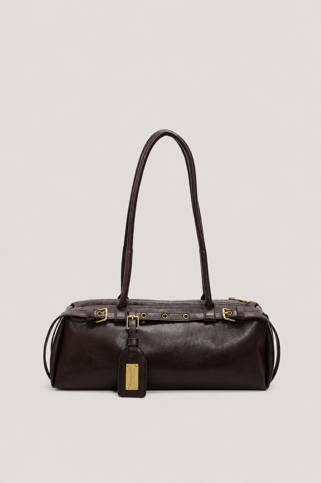 Women’s Structured Shoulder Handbag with Belt Detail and Zipper Closure