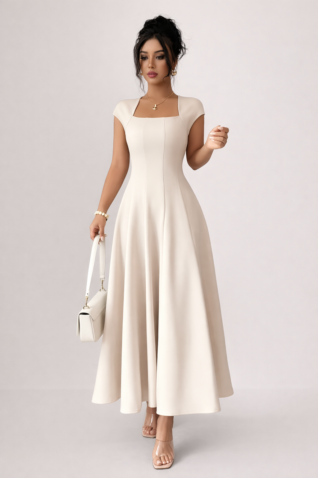 Women’s Square Neck A-Line Midi Dress