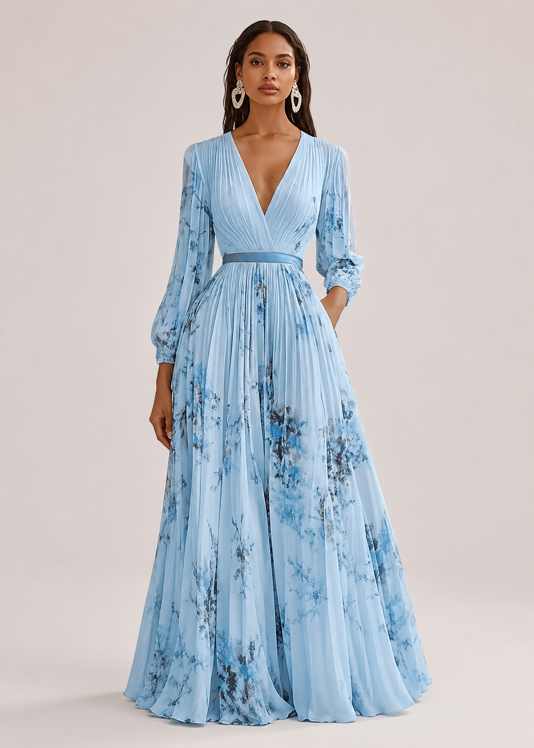 Women’s Floral Pleated Maxi Dress