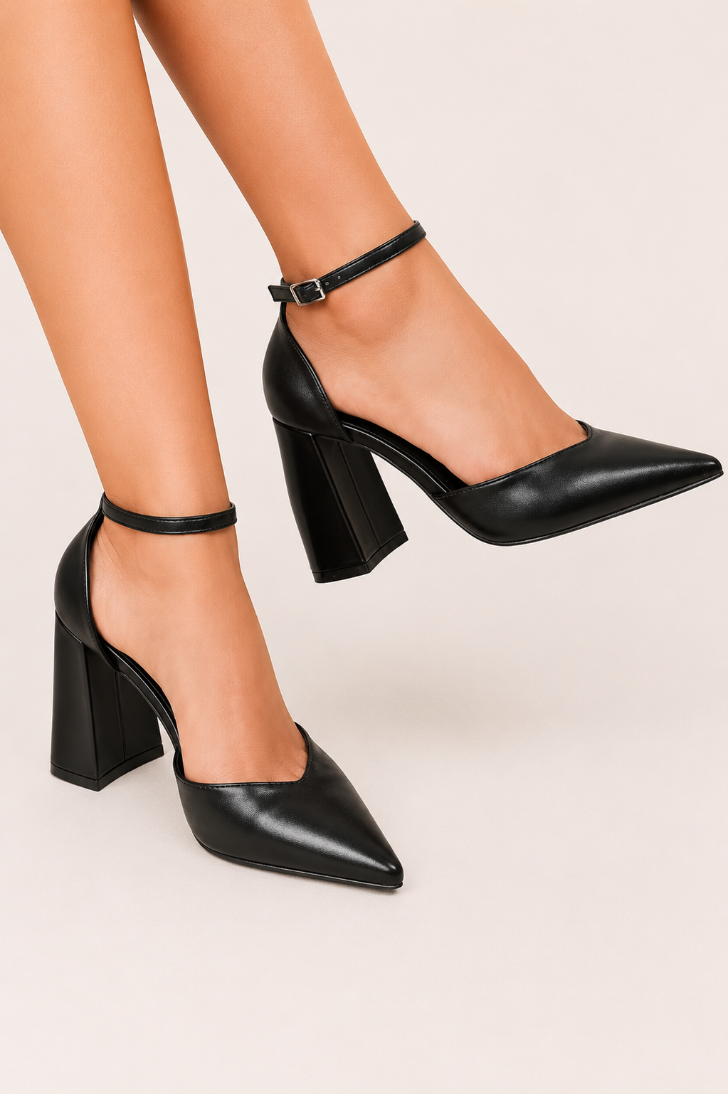 Women’s Pointed Toe Ankle Strap Chunky Heel Pumps