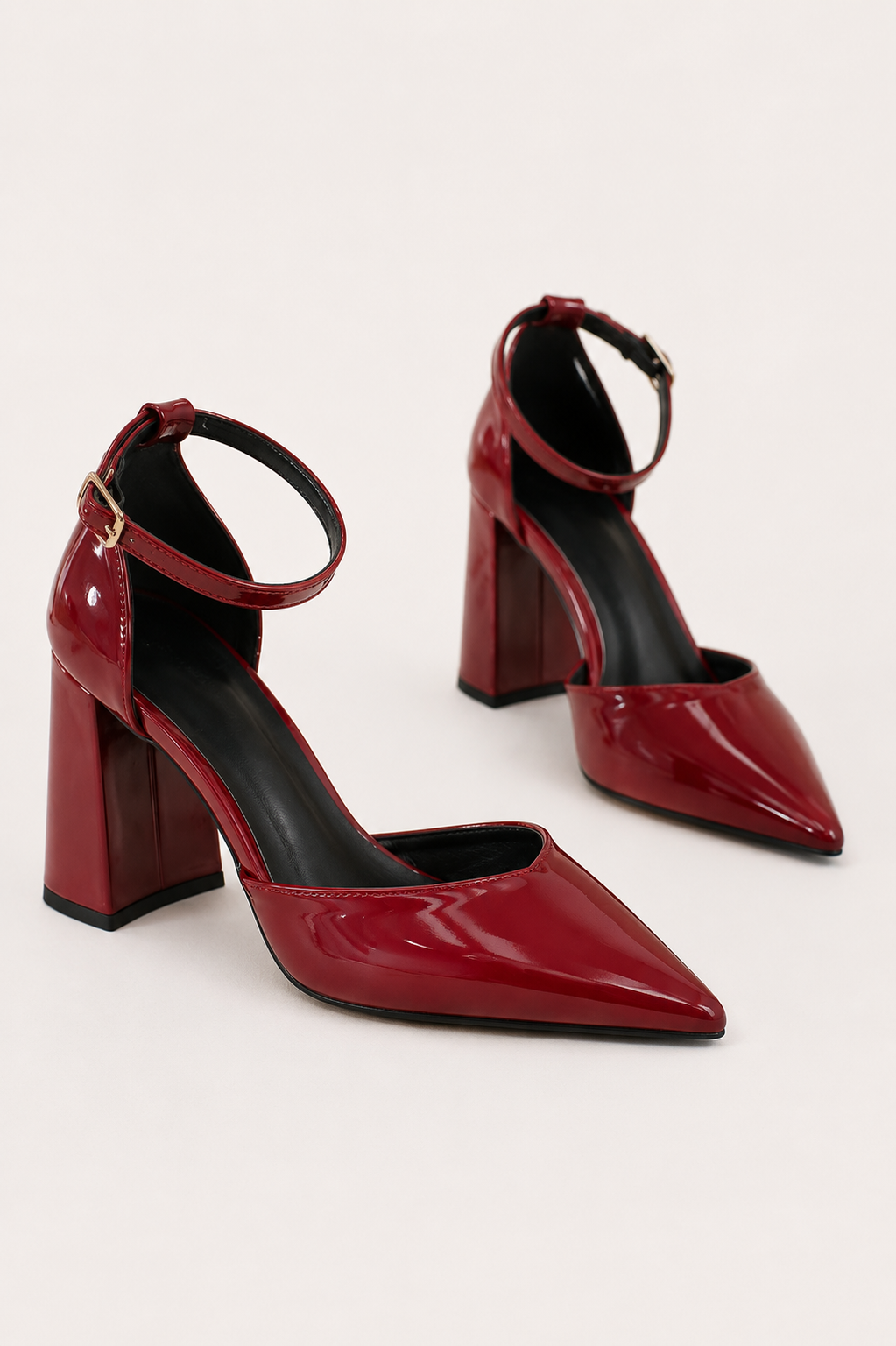 Women’s Pointed Toe Ankle Strap Chunky Heel Pumps