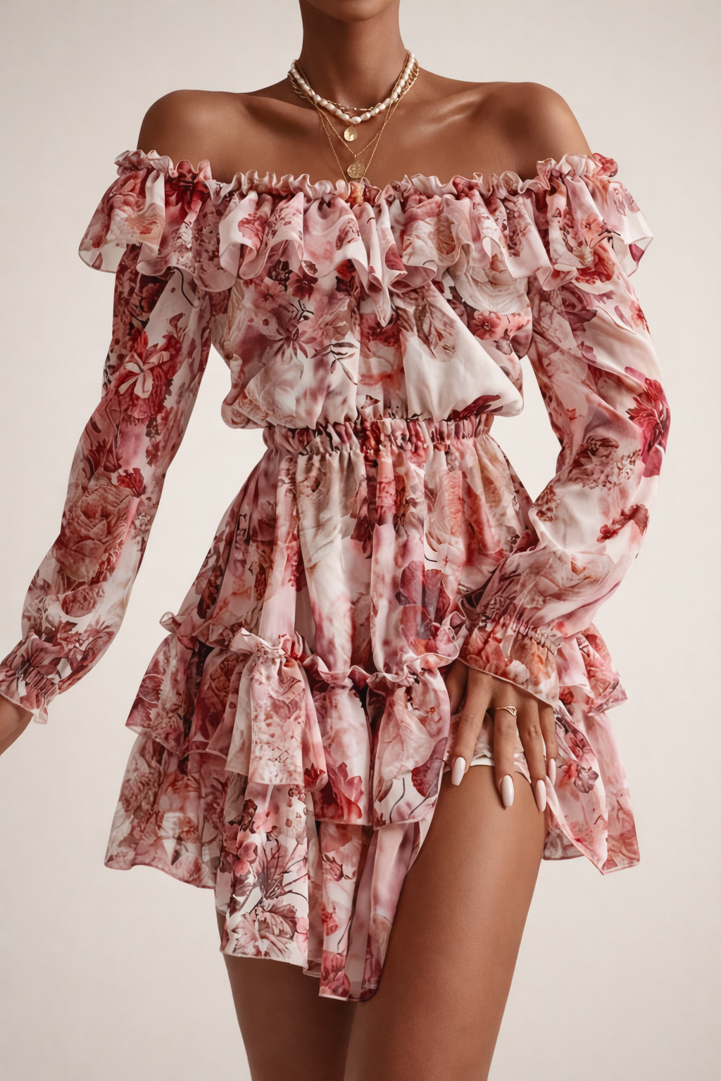 Women’s Off-Shoulder Floral Ruffle Mini Dress