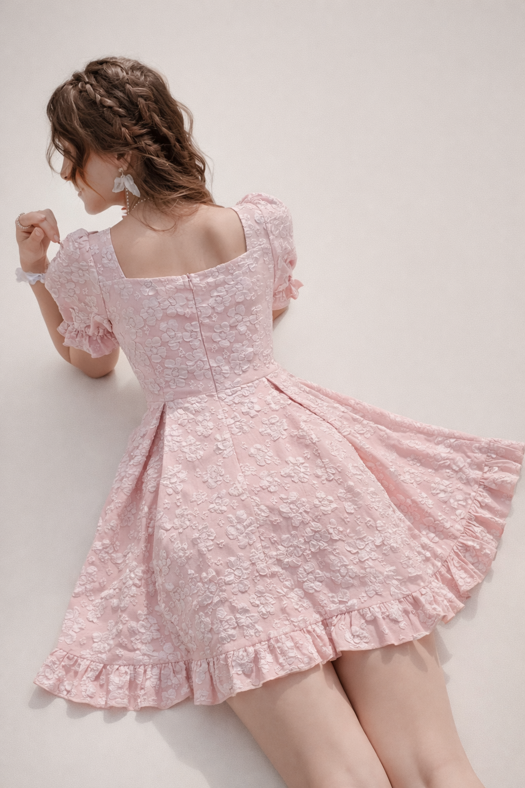 Women’s Pink Floral Mini Dress with Bow Detail