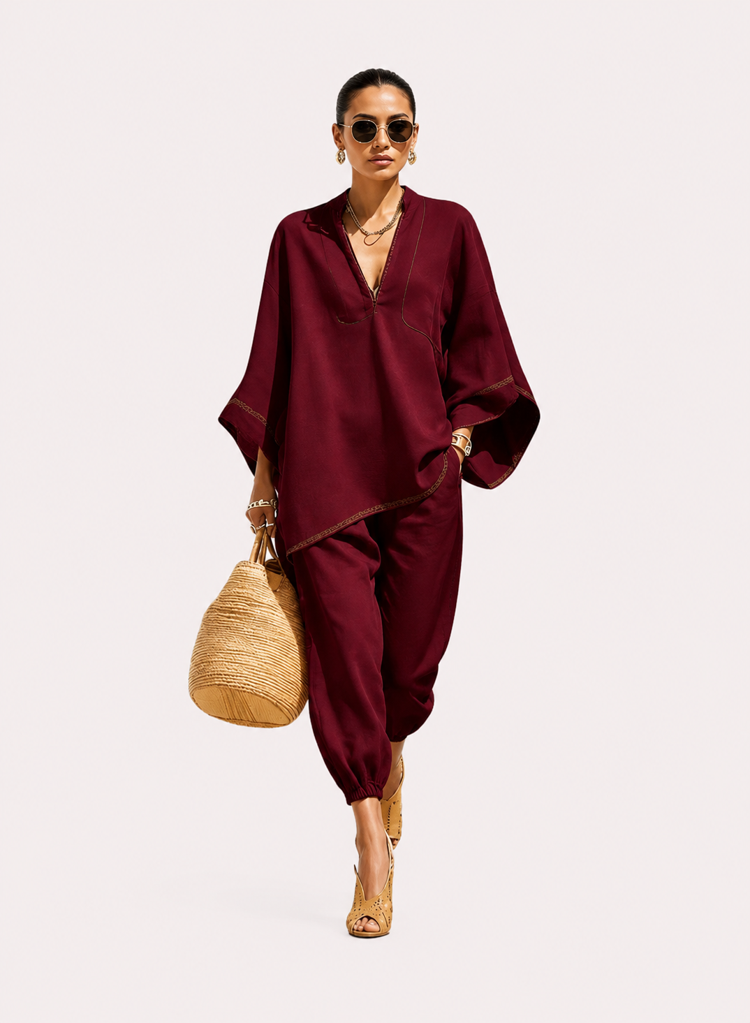 Women's Batwing Sleeve Top and Tapered Pants Set