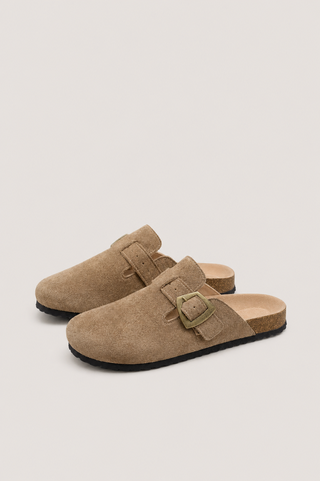Women’s Suede-Style Mule Flats with Buckle Detail
