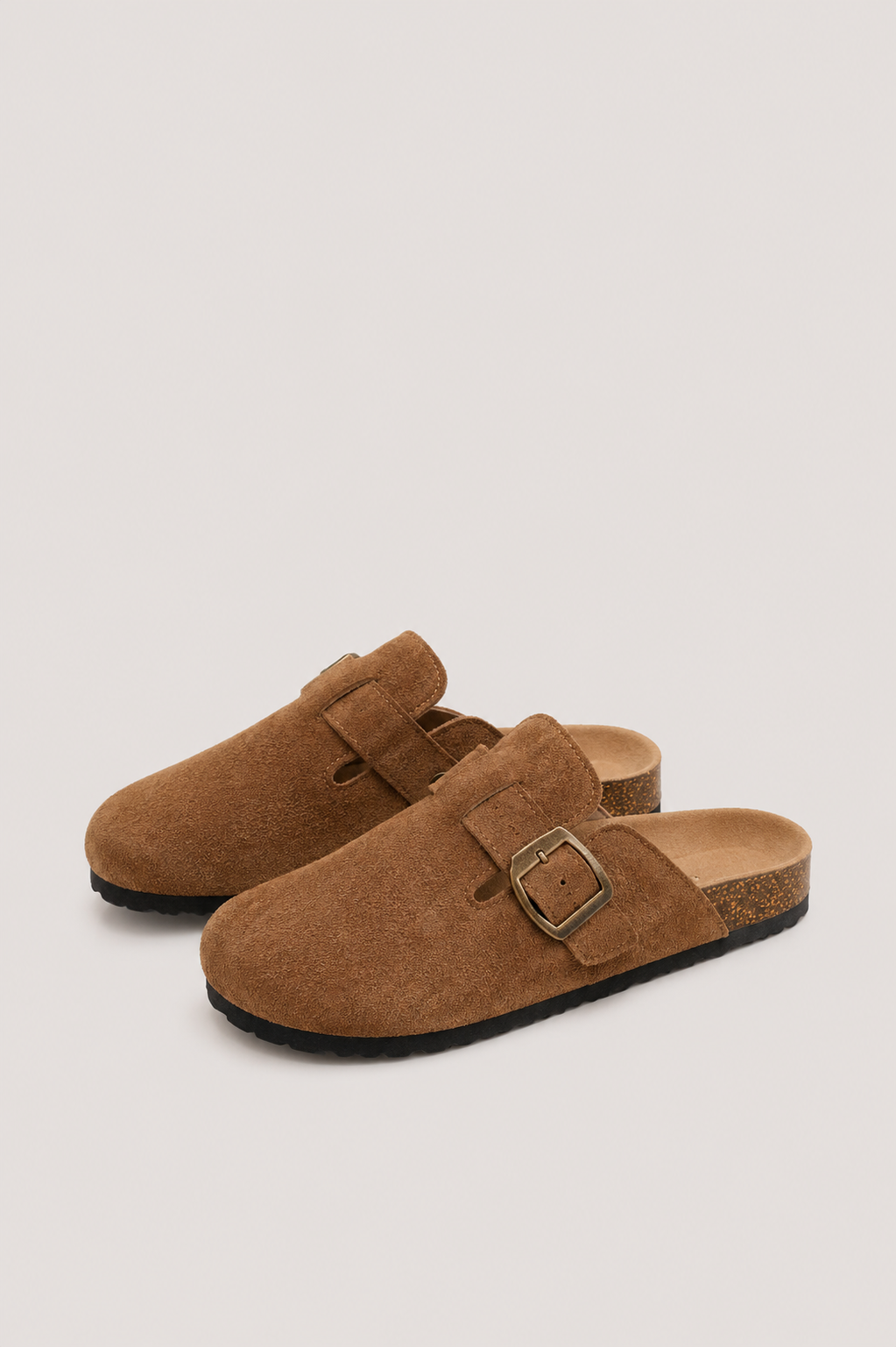 Women’s Suede-Style Mule Flats with Buckle Detail