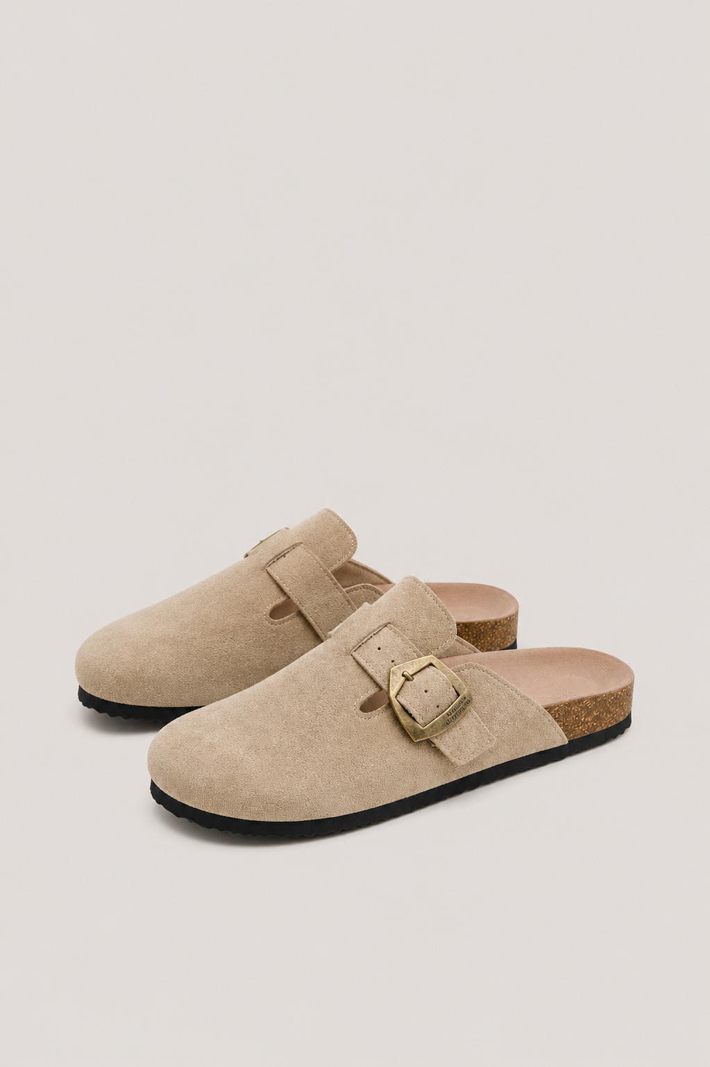 Women’s Suede-Style Mule Flats with Buckle Detail
