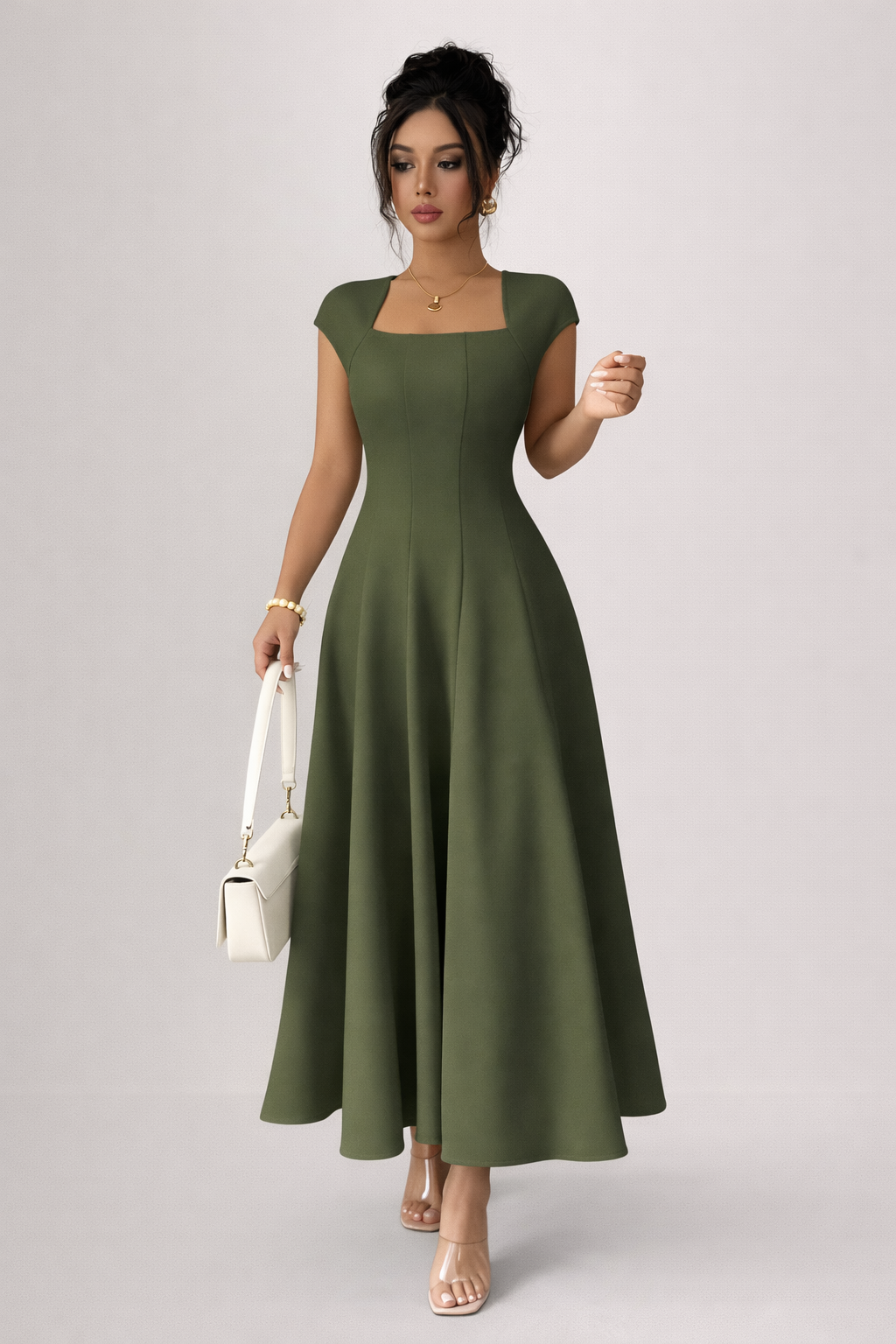 Women’s Square Neck A-Line Midi Dress
