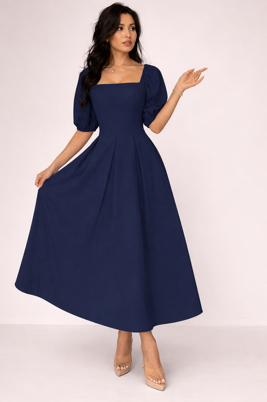 Women’s Square Neck Puff Sleeve Midi Dress