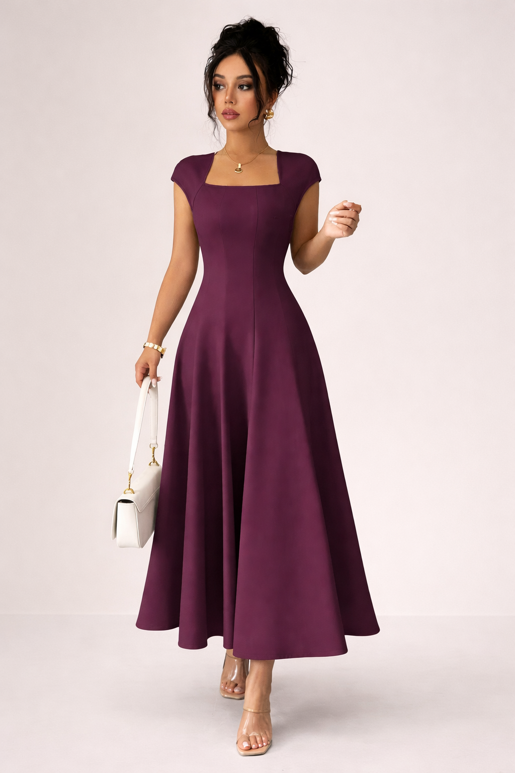 Women’s Square Neck A-Line Midi Dress