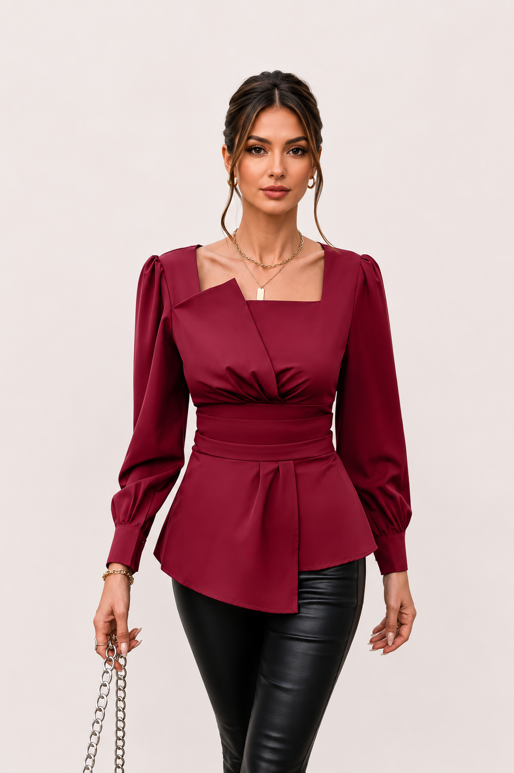 Women’s Square Neck Asymmetrical Hem Blouse