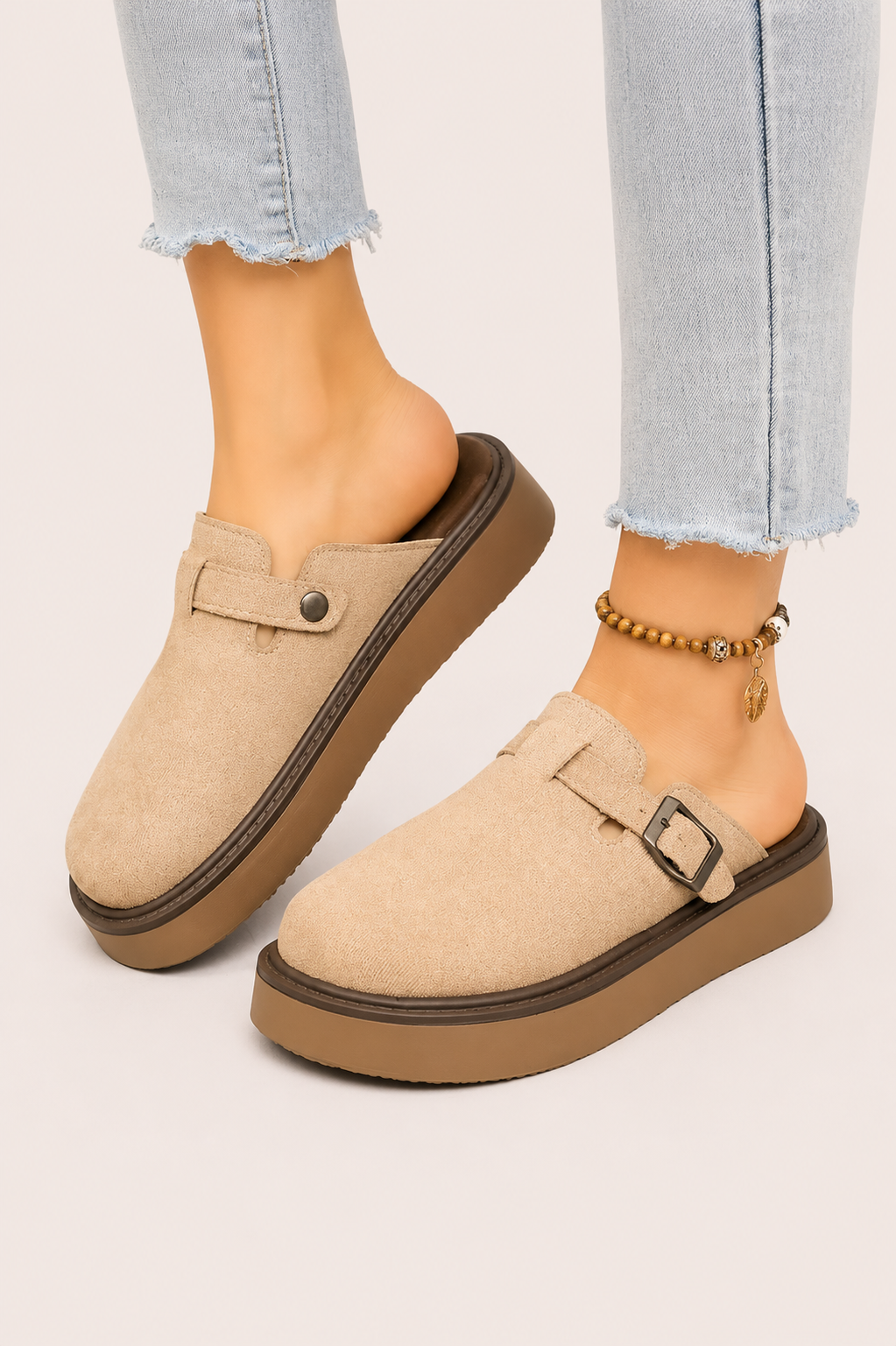 Women’s Closed-Toe Platform Slip-On Clogs with Buckle Detail