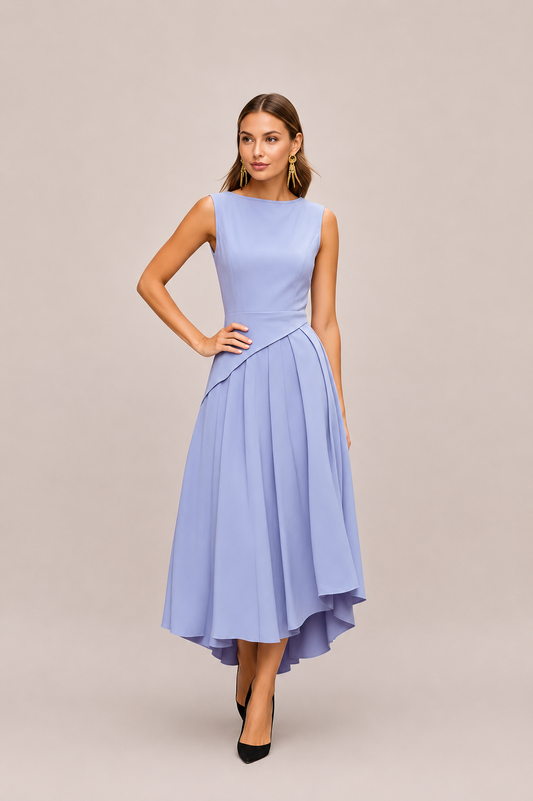 Women’s Sleeveless Asymmetrical Pleated Midi Dress