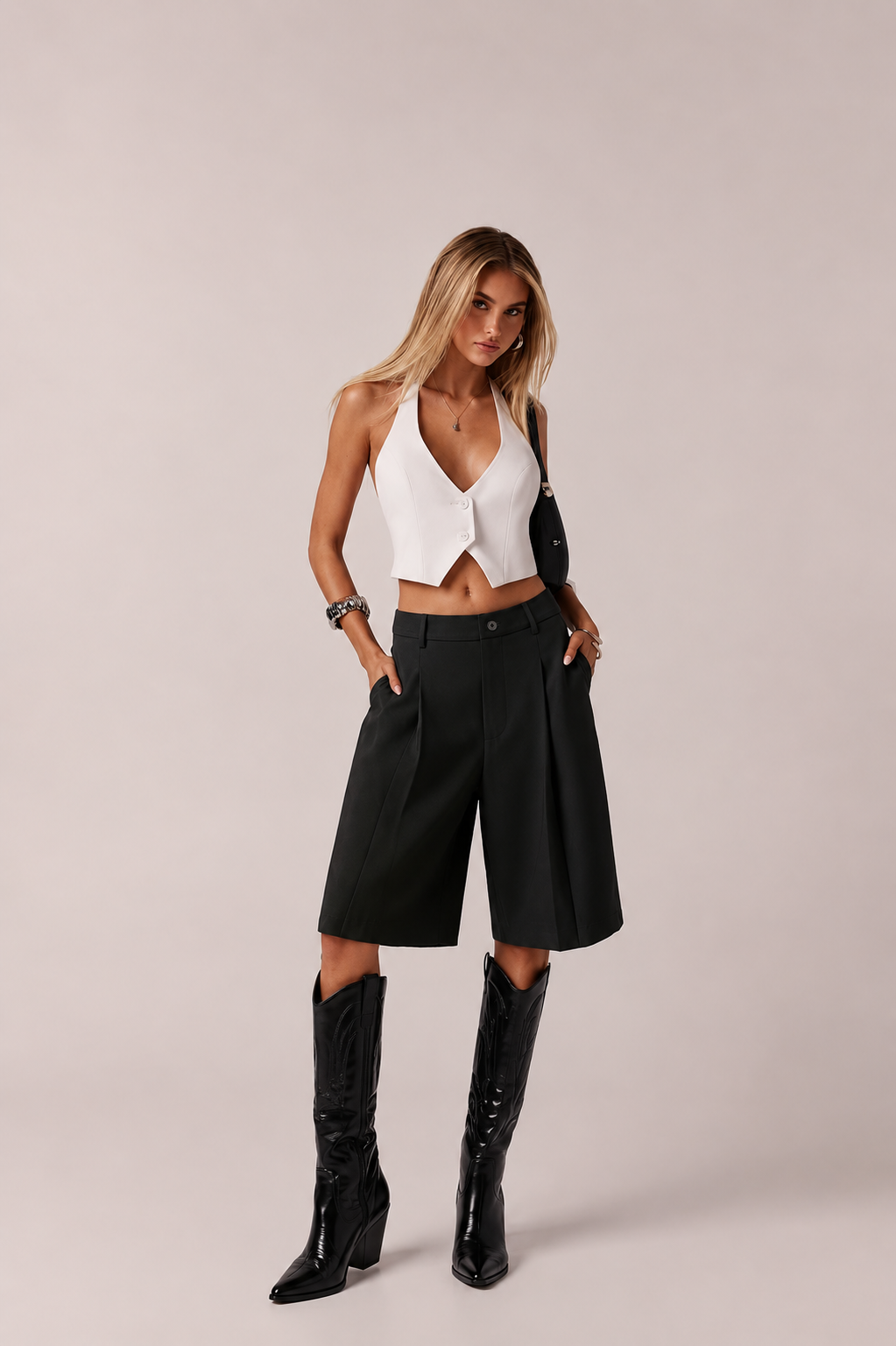 Tailored Wide Leg Bermuda Trousers