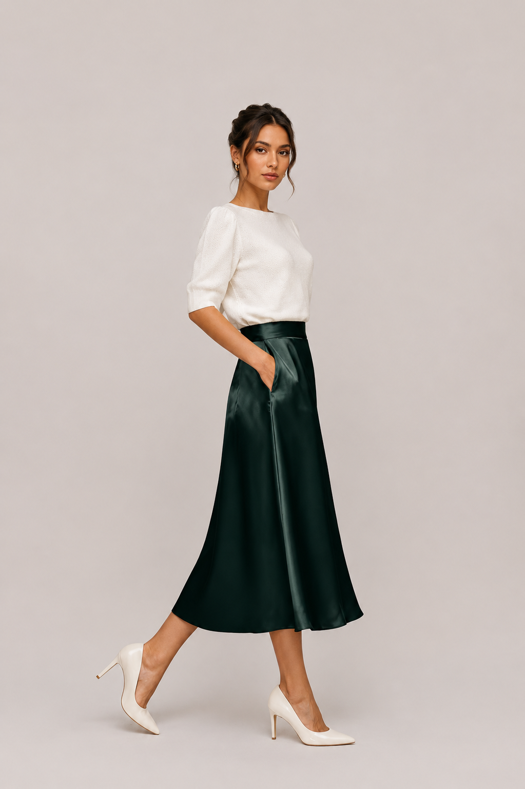 Women’s Satin Style A-Line Midi Skirt