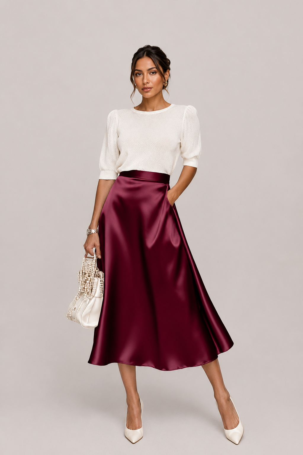 Women’s Satin Style A-Line Midi Skirt